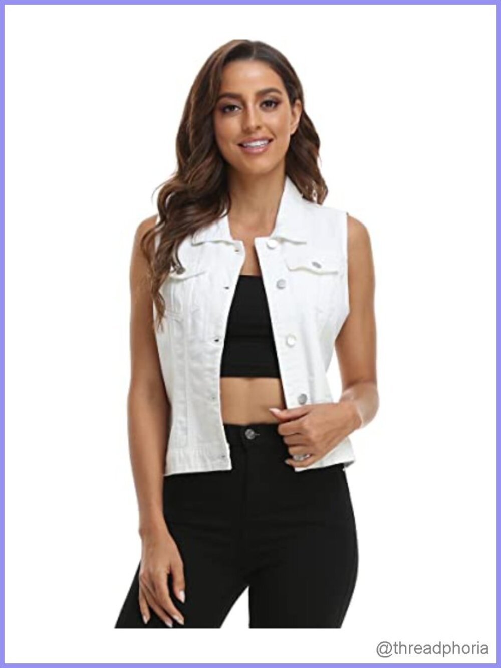 100% Cotton Sleeveless Women Denim Vest with Chest Pockets Classic Style